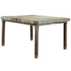 Vintage French Iron and Painted Teak Dining Table