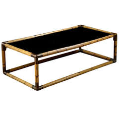 Vintage Rectangular Coffee Table with Faux Bamboo Wood Frame