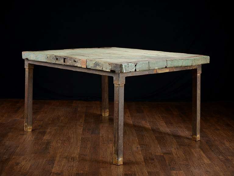 Vintage French Iron and Painted Teak Dining Table