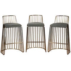 Vintage Set of Three Cage Bronze Barstools