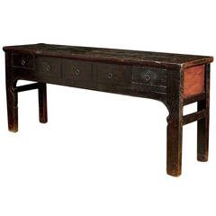 Antique Chinese Pine Dark Lacquer Sideboard or Buffet