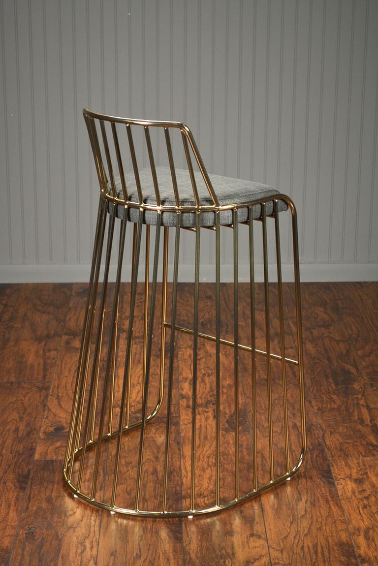 Vintage Set of Three Cage Bronze Barstools For Sale 2