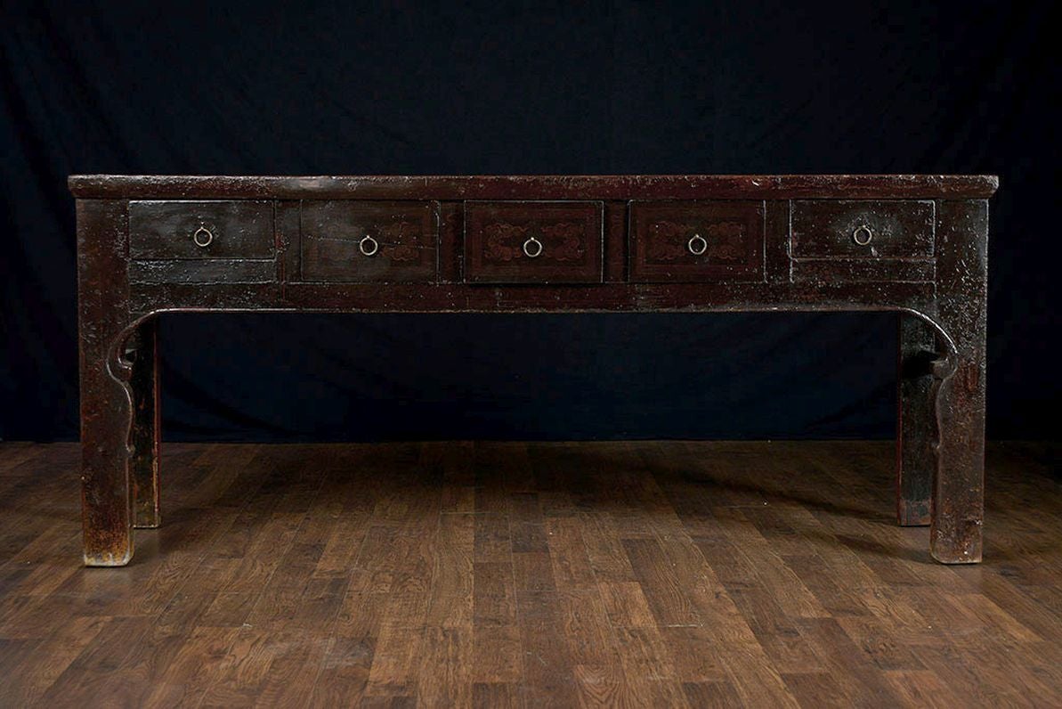 Antique Chinese Pine Dark Lacquer Sideboard or Buffet 3