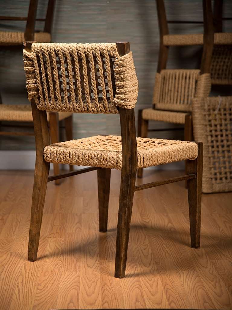 Set of Six Vintage Wood and Rope Dining Chairs In Excellent Condition In New York, NY