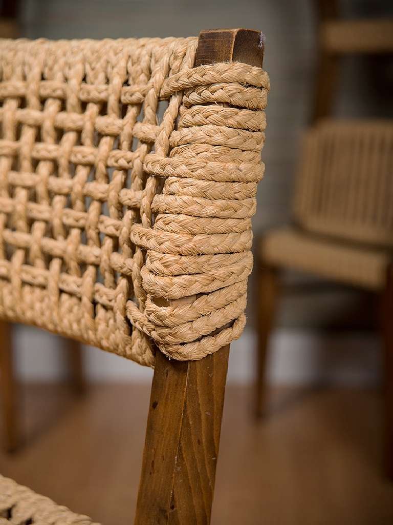 Mid-20th Century Set of Six Vintage Wood and Rope Dining Chairs
