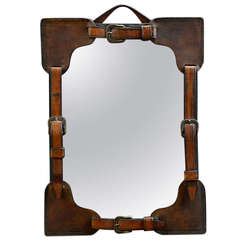 Vintage Leather and Brass Strap Mirror