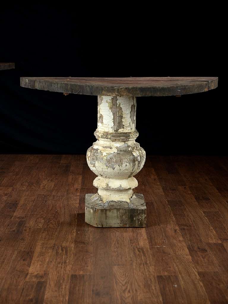 French Pair of Antique Column Base Demi Lunes For Sale