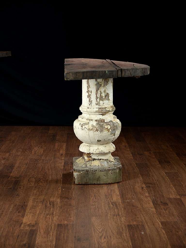 Pair of Antique Column Base Demi Lunes In Good Condition For Sale In New York, NY