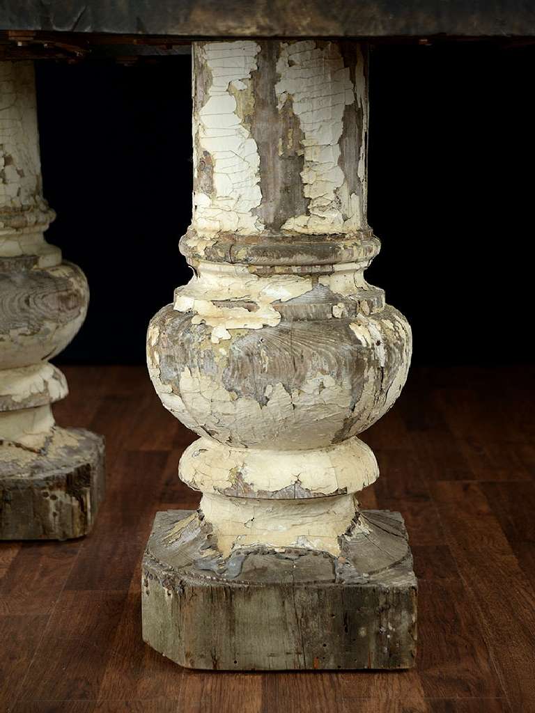 Wood Pair of Antique Column Base Demi Lunes For Sale