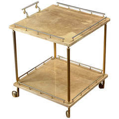 Vintage French Parchment and Brass Bar Cart
