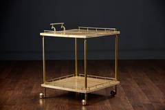 Vintage French Parchment and Brass Bar Cart