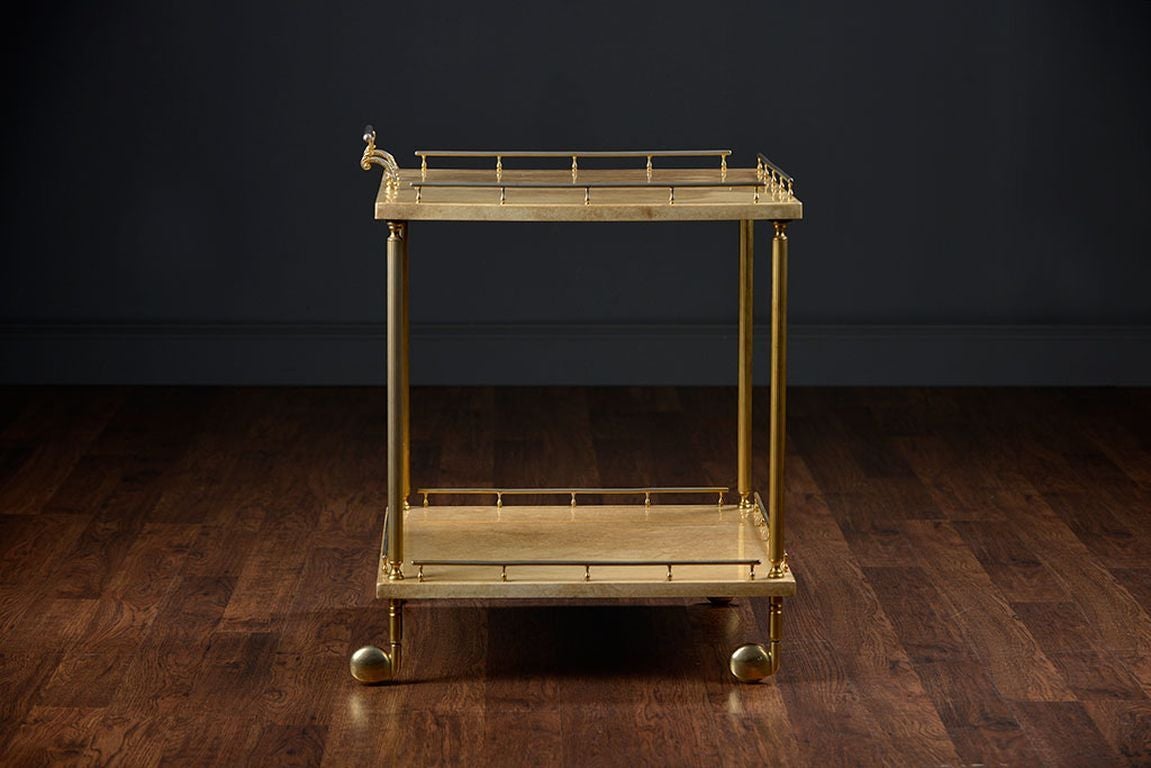 Vintage French Parchment and Brass Bar Cart For Sale 1