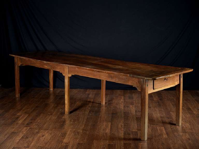 Antique Long French Walnut Dining Table