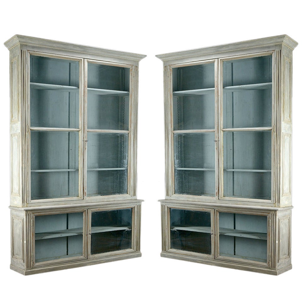 Pair of Antique Glass Door Bookcases For Sale