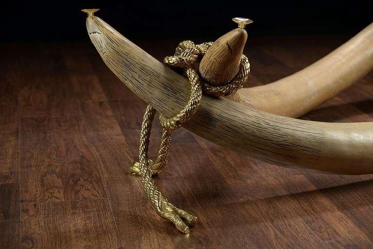 Vintage Coffee Table with Faux Ivory Tusk Base In Excellent Condition For Sale In New York, NY