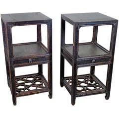Pair Of Antique Chinese Elm Tea Stands