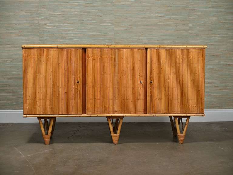 Mid-Century Modern Vintage French Reeded Bamboo Buffet