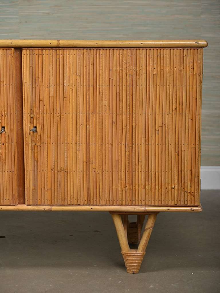 Mid-20th Century Vintage French Reeded Bamboo Buffet