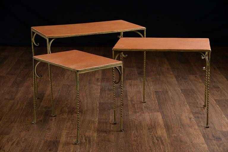 Set of Three Vintage Leather Topped Nesting Tables