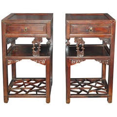 Pair of Antique Chinese Carved Wood Tea Tables