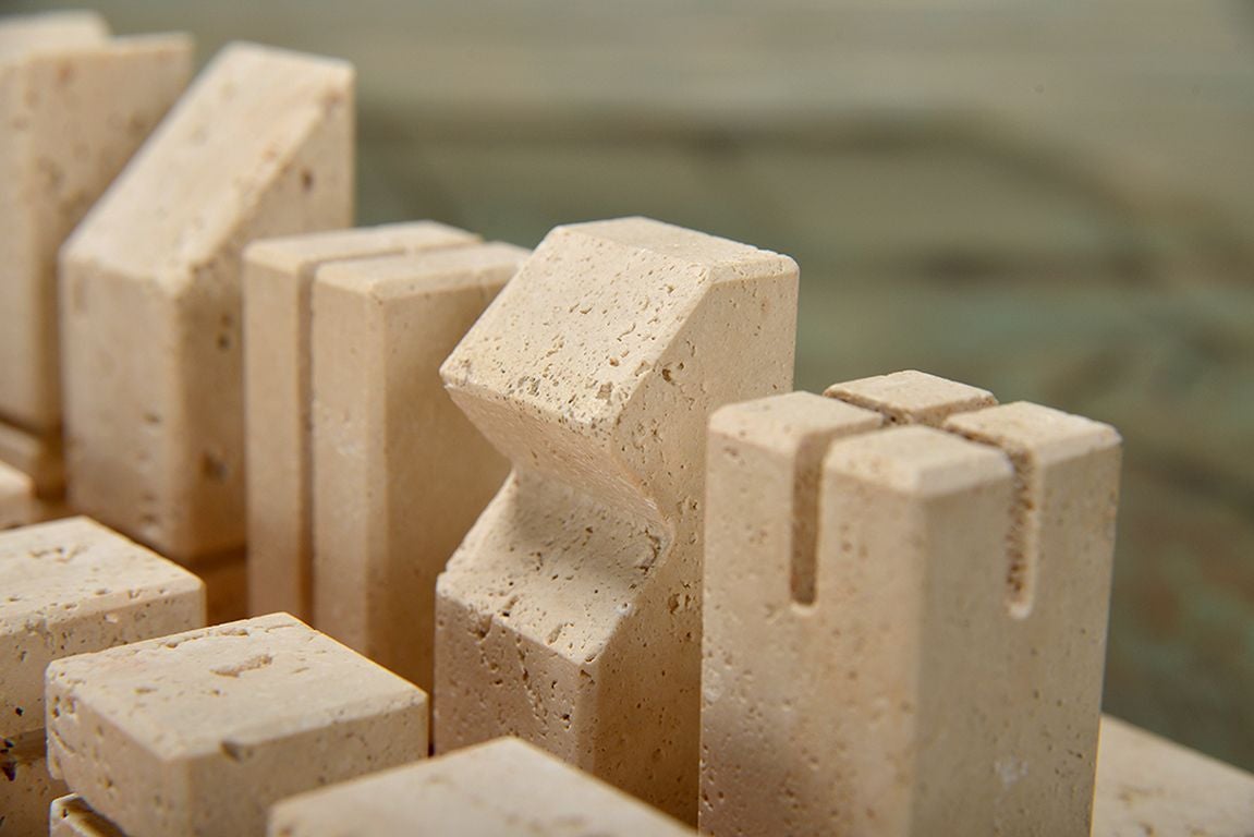 Vintage French Travertine 33-Piece Chess Set For Sale 3