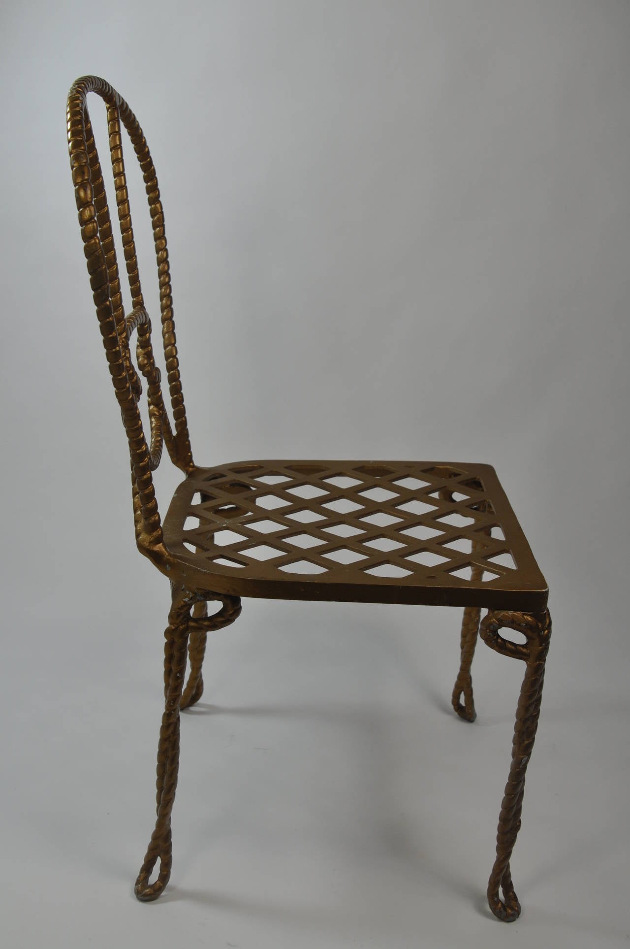 Pair of Vintage Italian Faux Rope Metal Chairs For Sale 1