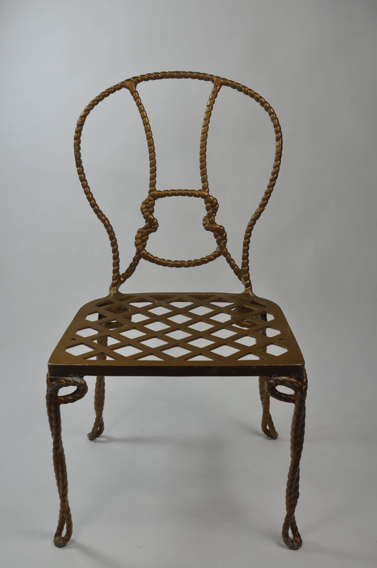 Pair of Vintage Italian Faux Rope Metal Chairs In Good Condition For Sale In New York, NY