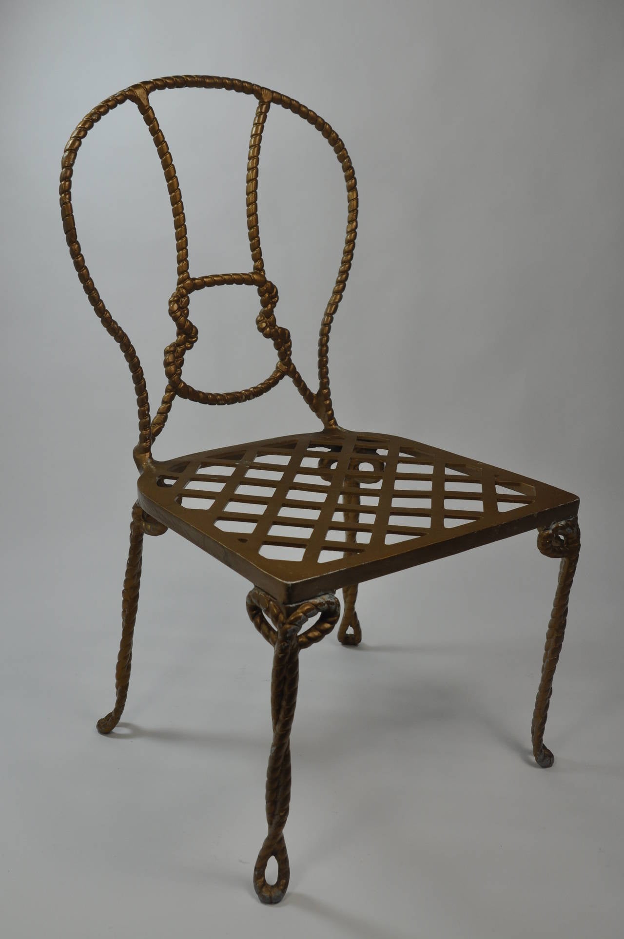 Mid-20th Century Pair of Vintage Italian Faux Rope Metal Chairs For Sale