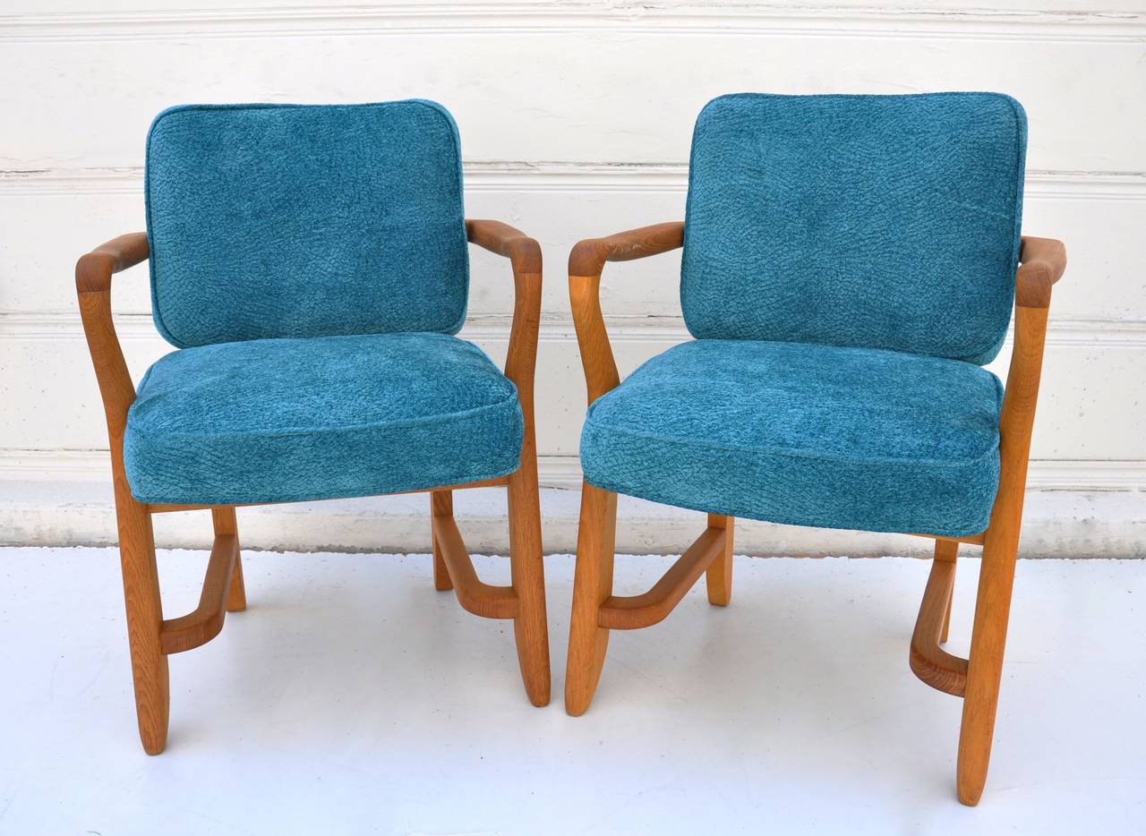 Pair of Unusual Vintage Mid Century Armchairs
Newly Recovered in a Textured Aqua Upholstery