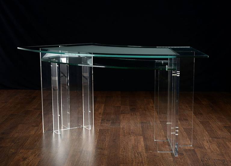 French Vintage Curved Lucite and Glass Desk