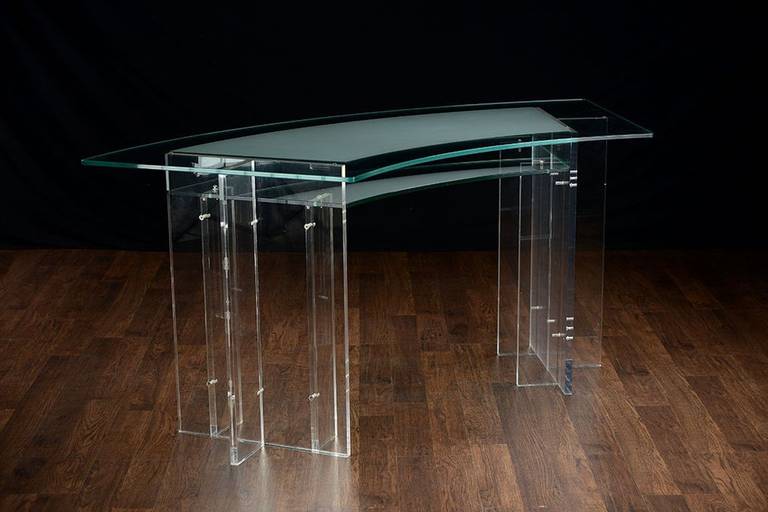 Vintage Curved Lucite and Glass Desk In Excellent Condition In New York, NY