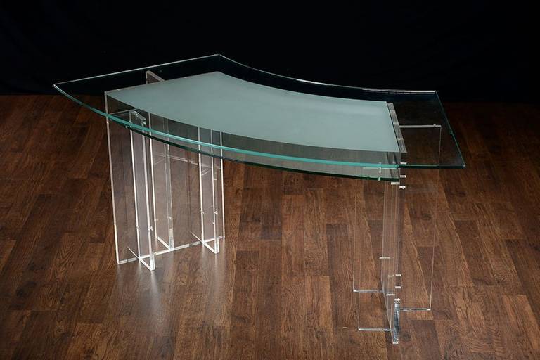 Vintage Curved Lucite and Glass Desk 1