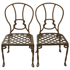 Pair of Vintage Italian Faux Rope Metal Chairs