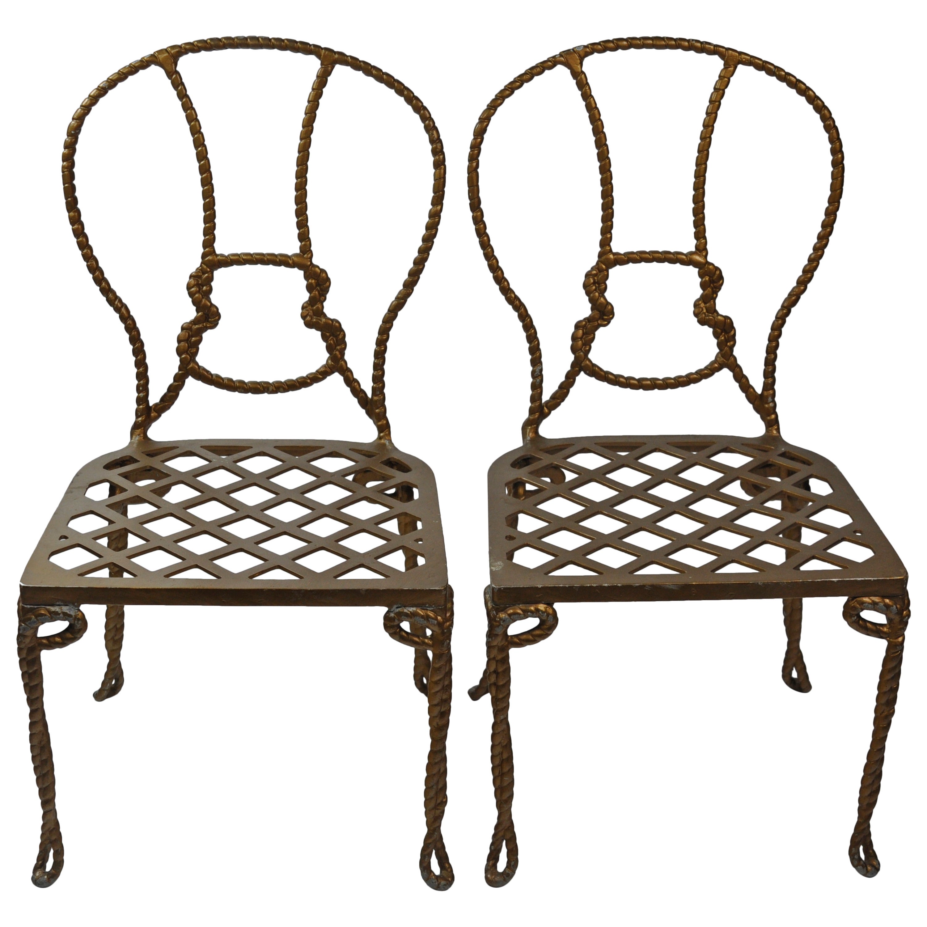 Pair of Vintage Italian Faux Rope Metal Chairs For Sale