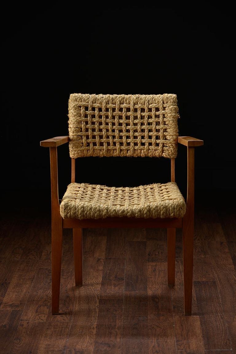 Vintage French Woven Rope Armchair In Excellent Condition In New York, NY