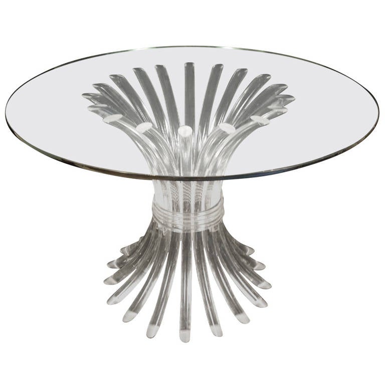 Vintage Round Lucite Dining Table with Glass Top.