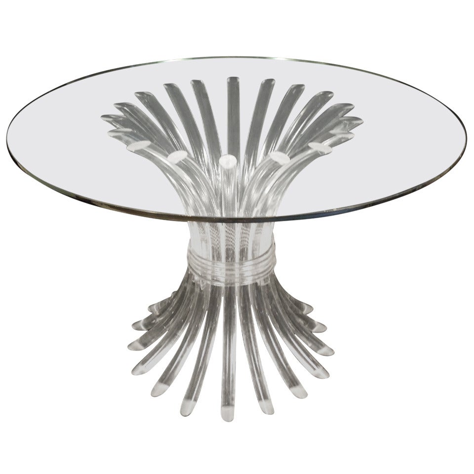 Vintage Round Lucite Dining Table with Glass Top For Sale