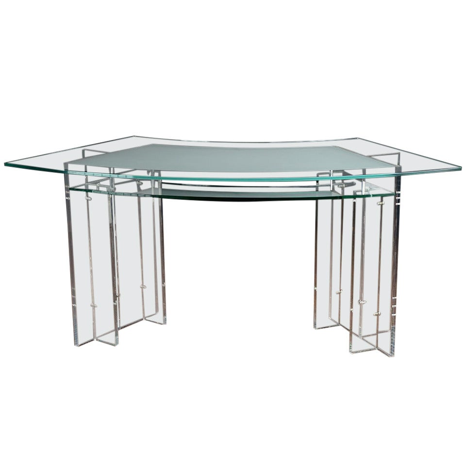 Vintage Curved Lucite and Glass Desk