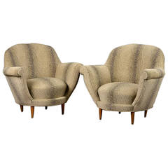 Vintage French Pair of Midcentury Rolled Armchairs