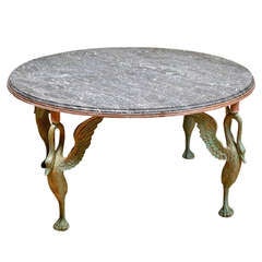 Antique French Round Coffee Table with Swan Legs