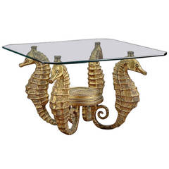 Vintage Gilded Four Seahorse Side Table