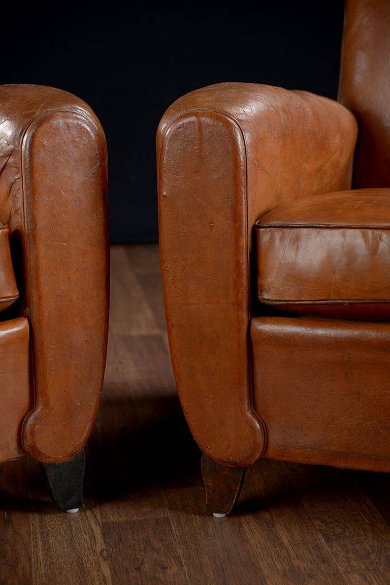 Pair of Vintage Leather Club Chairs For Sale 4