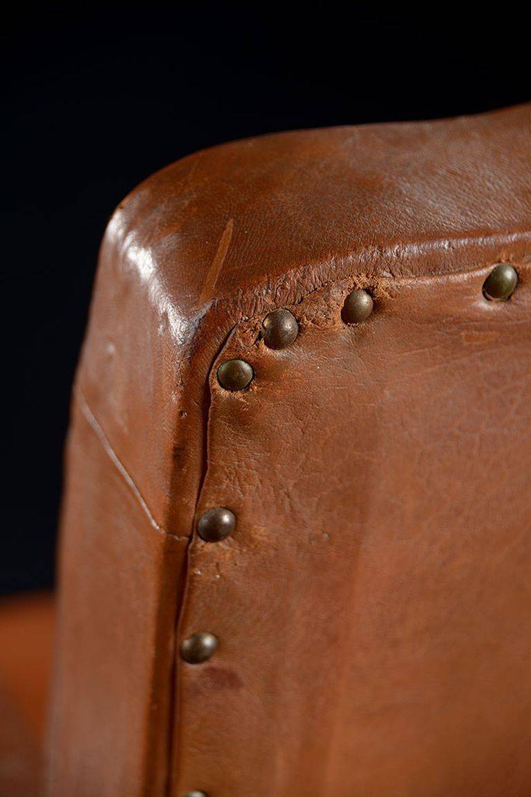 French Pair of Vintage Leather Club Chairs For Sale