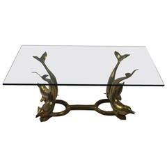 Vintage Brass Dolphin Base Coffee Table