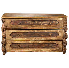 Antique Italian Commode with Carved Wood Fruit Decoration