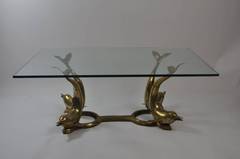 Vintage Brass Dolphin Base Coffee Table