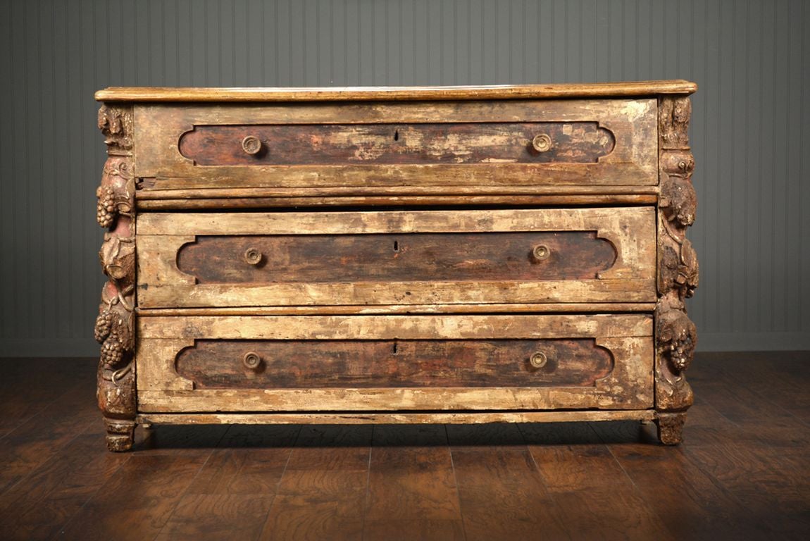 Antique Italian Commode with Carved Wood Fruit Decoration