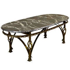 French Iron Black and White Oval Marble Top Coffee Table