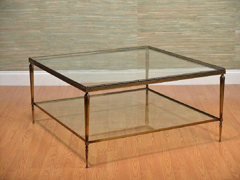 Vintage French Brass Filagree Square Coffee Table