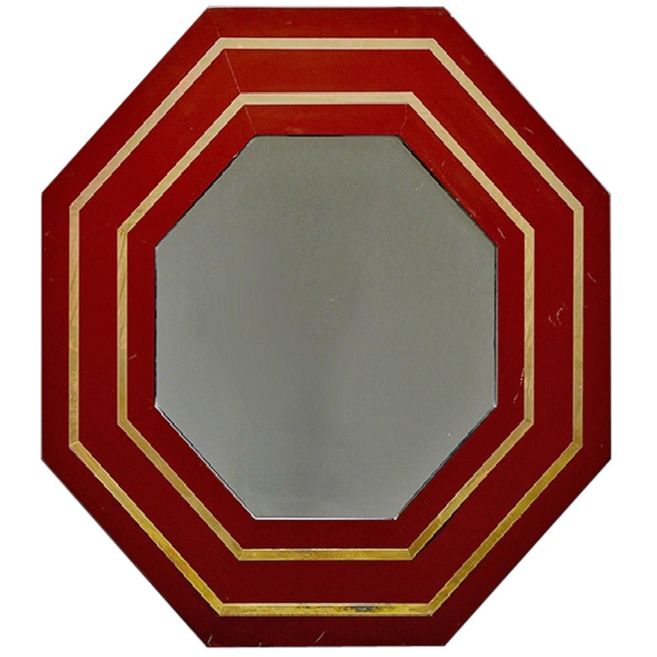 Vintage French Octagonal Lacquer Mirror For Sale